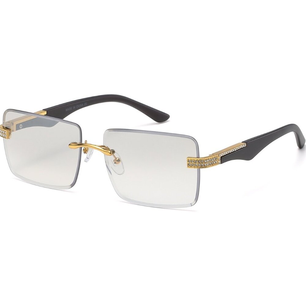 Men Clear Sunglasses Square Gold‎ Trandy Shades Hip Hop Iced Out Diamond Rimless